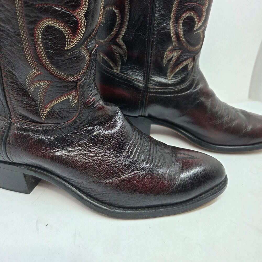 Laredo Mens Black And Burgundy Leather Cowboy Boots Size US 9.5 D